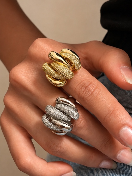 SC JEWELRY Jewelry - Dome Teardrop Open Ring | Cubic Zirconia | Modern Gold Tone Design